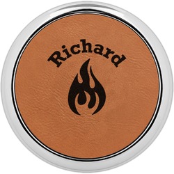 Fire Leatherette Round Coaster w/ Silver Edge - Single or Set (Personalized)