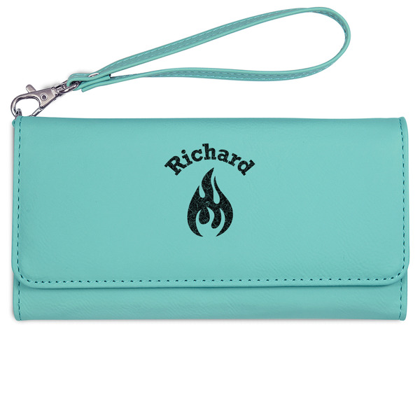 Custom Fire Ladies Leatherette Wallet - Laser Engraved- Teal (Personalized)