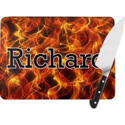 Fire Rectangular Glass Cutting Board - Large - 15.25"x11.25" w/ Name or Text