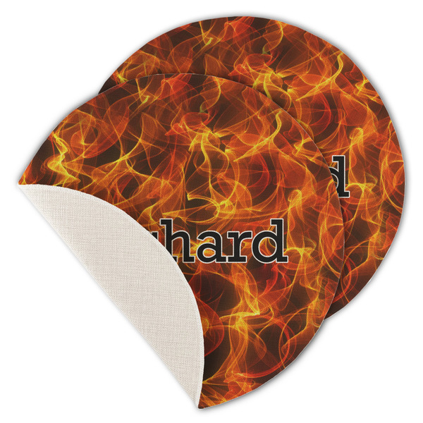 Custom Fire Round Linen Placemat - Single Sided - Set of 4 (Personalized)