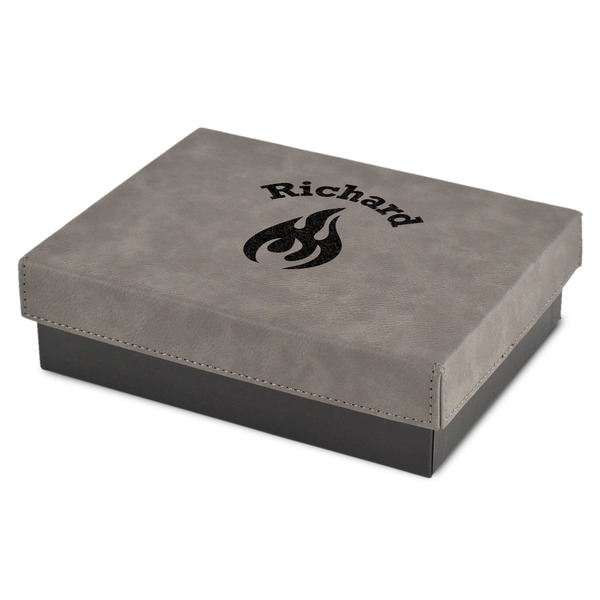 Custom Fire Small Gift Box w/ Engraved Leather Lid (Personalized)