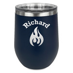 Fire Stemless Stainless Steel Wine Tumbler - Navy - Double Sided (Personalized)