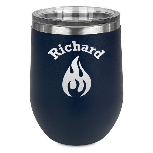 Custom Fire Stemless Stainless Steel Wine Tumbler - Navy - Double Sided (Personalized)