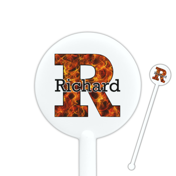 Custom Fire 5.5" Round Plastic Stir Sticks - White - Single Sided (Personalized)