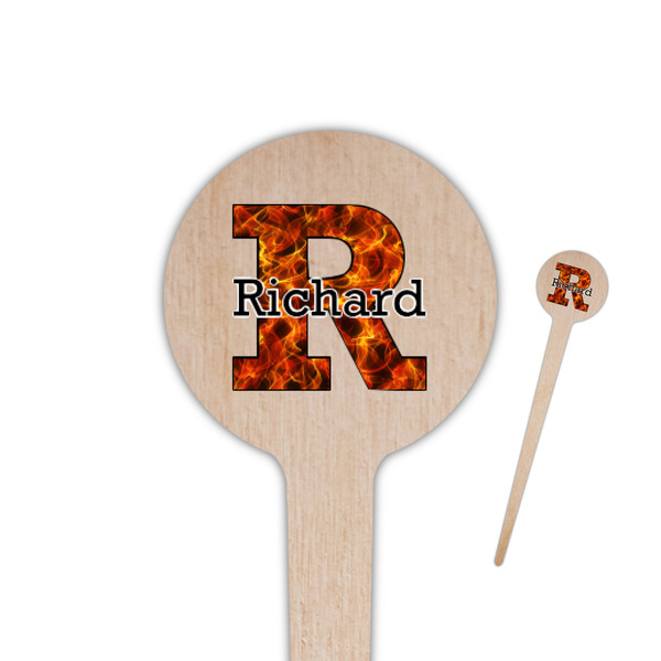 Custom Fire 4" Round Wooden Food Picks - Single Sided (Personalized)