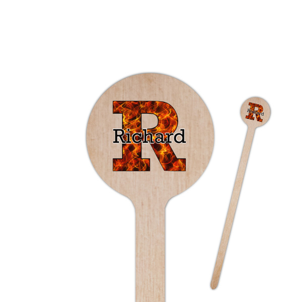 Custom Fire 7.5" Round Wooden Stir Sticks - Single Sided (Personalized)