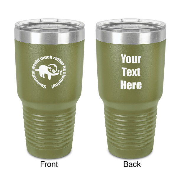 Custom Sloth 30 oz Stainless Steel Tumbler - Olive - Double-Sided (Personalized)