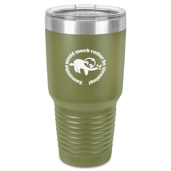 Custom Sloth 30 oz Stainless Steel Tumbler - Olive - Single-Sided (Personalized)