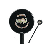 Sloth 5.5" Round Plastic Stir Sticks - Black - Double Sided (Personalized)