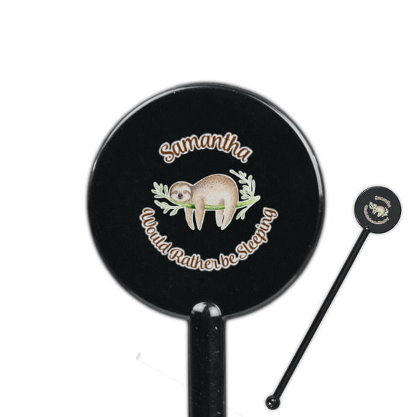 Custom Sloth 5.5" Round Plastic Stir Sticks - Black - Double Sided (Personalized)