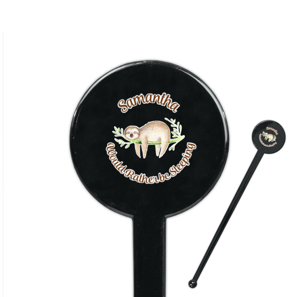 Custom Sloth 7" Round Plastic Stir Sticks - Black - Single Sided (Personalized)