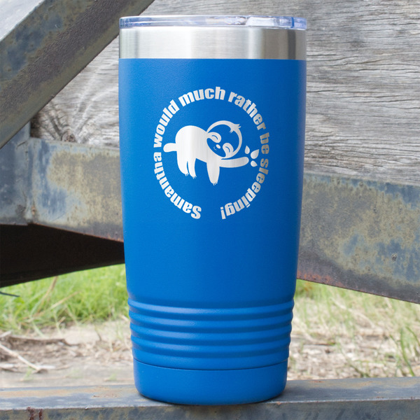 Custom Sloth 20 oz Stainless Steel Tumbler - Royal Blue - Double Sided (Personalized)