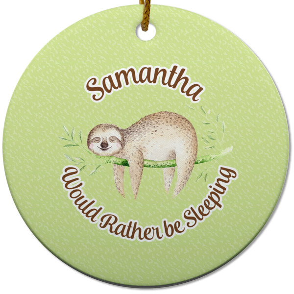 Custom Sloth Round Ceramic Ornament w/ Name or Text