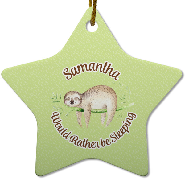 Custom Sloth Star Ceramic Ornament w/ Name or Text