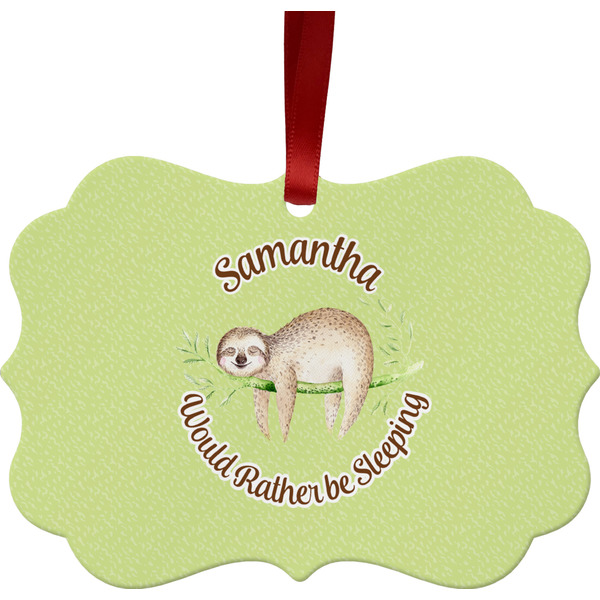 Custom Sloth Metal Frame Ornament - Double Sided w/ Name or Text