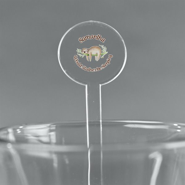 Custom Sloth 7" Round Plastic Stir Sticks - Clear (Personalized)