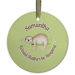 Sloth Flat Glass Ornament - Round w/ Name or Text