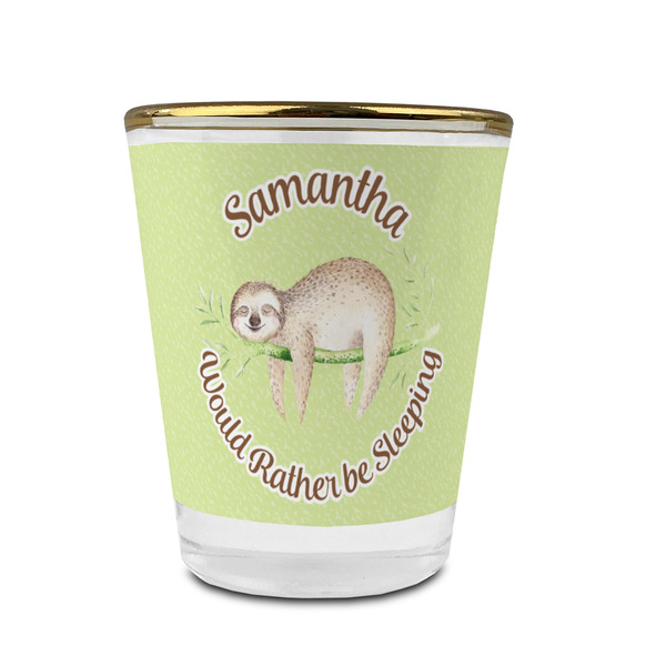 Custom Sloth Glass Shot Glass - 1.5 oz - with Gold Rim - Set of 4 (Personalized)