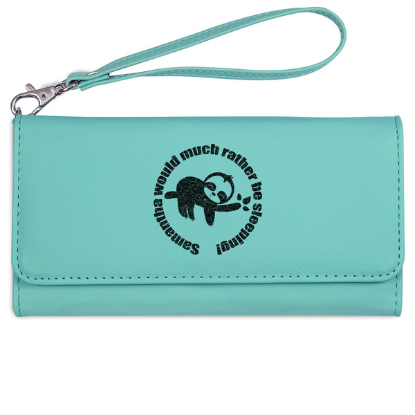 Custom Sloth Ladies Leatherette Wallet - Laser Engraved- Teal (Personalized)