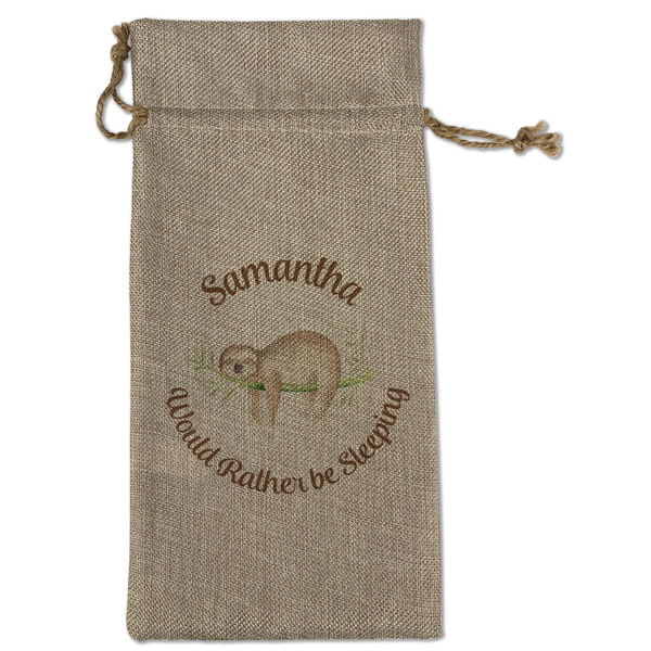 Custom Sloth Large Burlap Gift Bag - Front (Personalized)