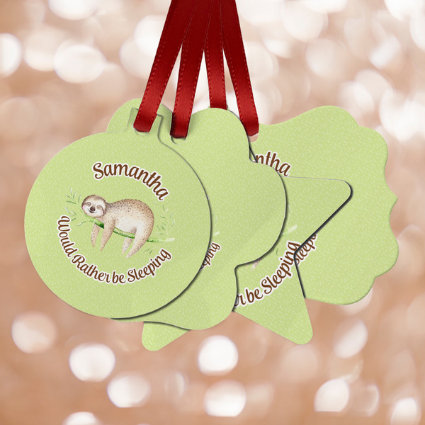 Custom Sloth Metal Ornaments - Double Sided w/ Name or Text