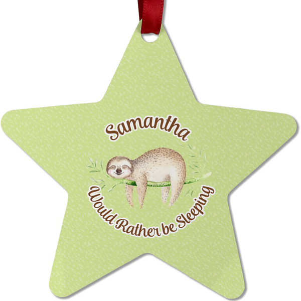 Custom Sloth Metal Star Ornament - Double Sided w/ Name or Text