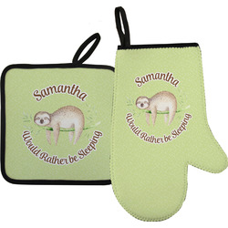 Sloth Right Oven Mitt & Pot Holder Set w/ Name or Text