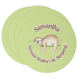 Sloth Round Paper Coasters w/ Name or Text