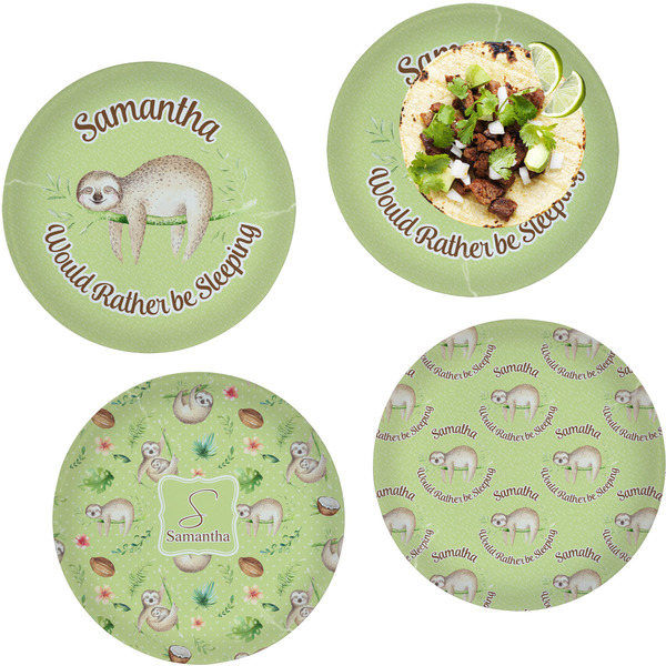 Custom Sloth Set of 4 Glass Lunch / Dinner Plate 10" (Personalized)