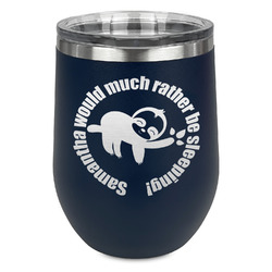Sloth Stemless Stainless Steel Wine Tumbler - Navy - Single Sided (Personalized)