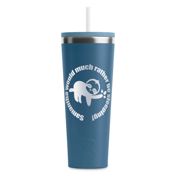 Custom Sloth RTIC Everyday Tumbler with Straw - 28oz - Steel Blue - Double-Sided (Personalized)