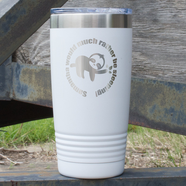 Custom Sloth 20 oz Stainless Steel Tumbler - White - Single Sided (Personalized)