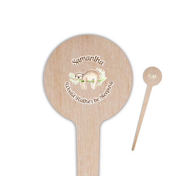 Custom Sloth 4" Round Wooden Food Picks - Single Sided (Personalized)