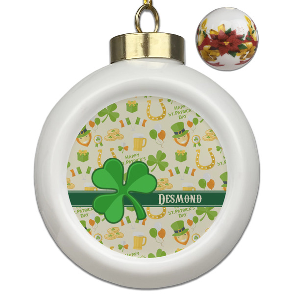 Custom St. Patrick's Day Ceramic Ball Ornaments - Poinsettia Garland (Personalized)