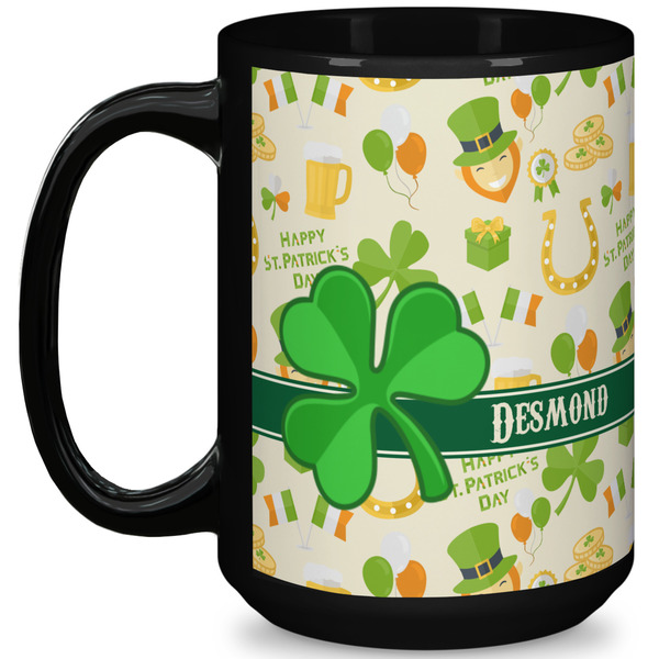 Custom St. Patrick's Day 15 Oz Coffee Mug - Black (Personalized)