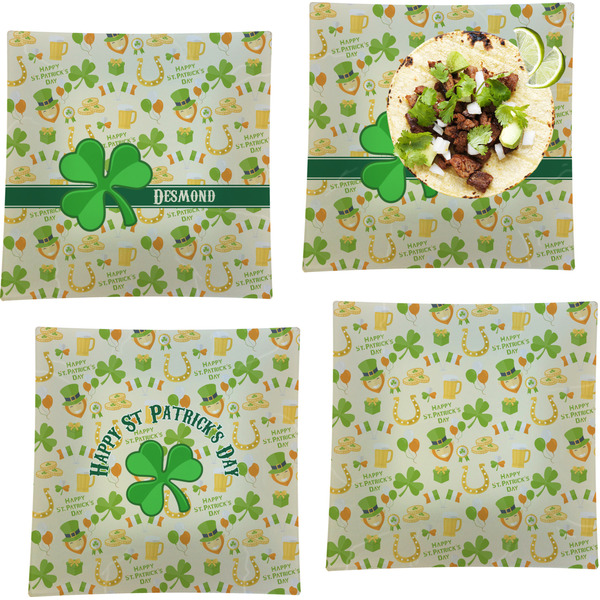 Custom St. Patrick's Day Set of 4 Glass Square Lunch / Dinner Plate 9.5" (Personalized)