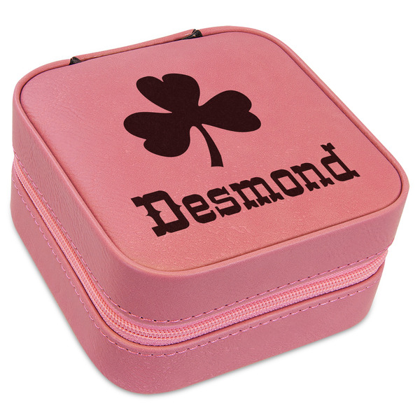 Custom St. Patrick's Day Travel Jewelry Boxes - Pink Leather (Personalized)