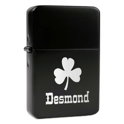 St. Patrick's Day Windproof Lighter - Black - Double Sided & Lid Engraved (Personalized)