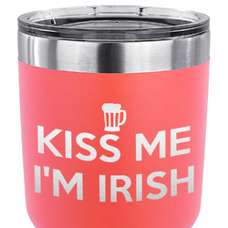 Kiss Me I'm Irish 30 oz Stainless Steel Tumbler - Coral - Double Sided
