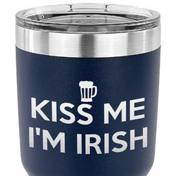 Kiss Me I'm Irish 30 oz Stainless Steel Tumbler - Navy - Single Sided