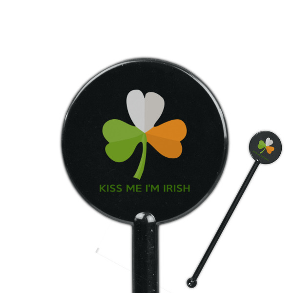 Custom Kiss Me I'm Irish 5.5" Round Plastic Stir Sticks - Black - Single Sided