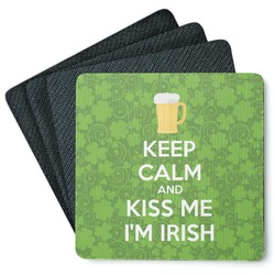 Kiss Me I'm Irish Square Rubber Backed Coasters - Set of 4 (Personalized)