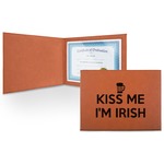 Kiss Me I'm Irish Leatherette Certificate Holder - Front (Personalized)