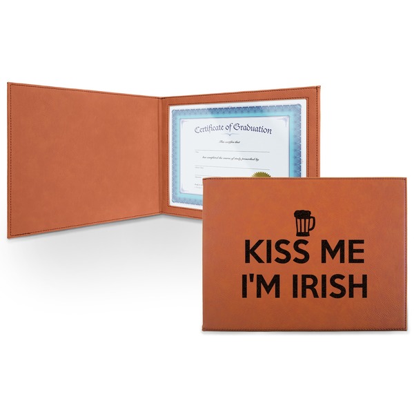 Custom Kiss Me I'm Irish Leatherette Certificate Holder - Front (Personalized)