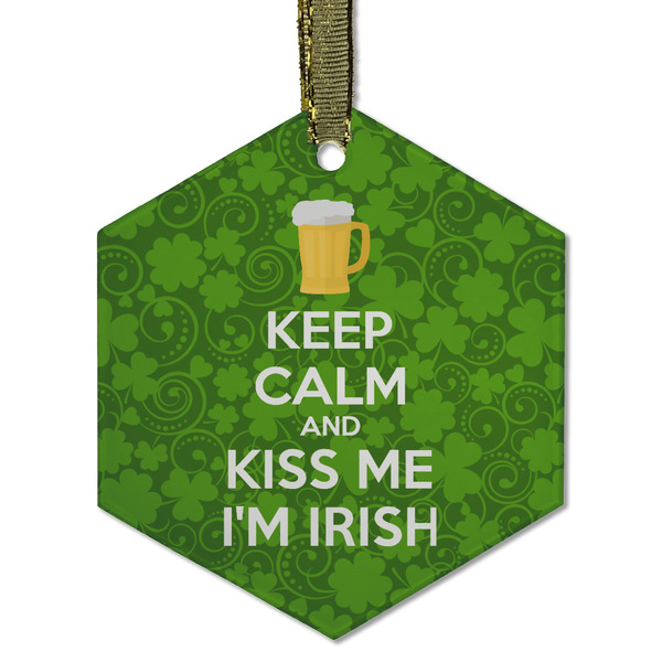 Custom Kiss Me I'm Irish Flat Glass Ornament - Hexagon