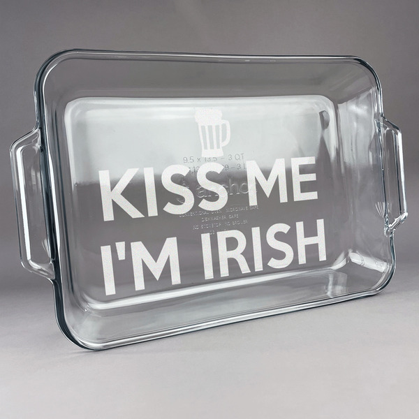 Custom Kiss Me I'm Irish Glass Baking Dish with Truefit Lid - 13in x 9in