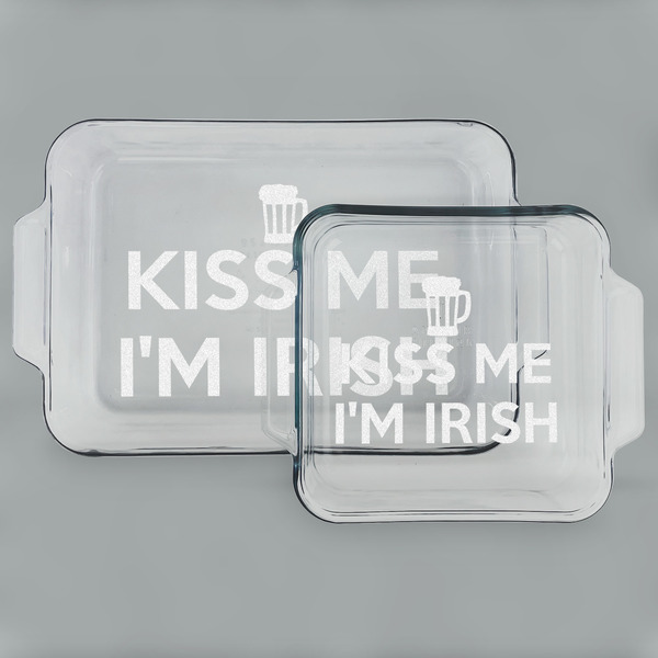 Custom Kiss Me I'm Irish Set of Glass Baking & Cake Dish - 13in x 9in & 8in x 8in