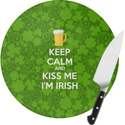 Kiss Me I'm Irish Round Glass Cutting Board - Medium (Personalized)