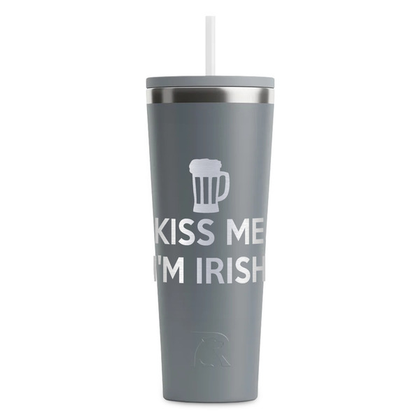 Custom Kiss Me I'm Irish RTIC Everyday Tumbler with Straw - 28oz - Grey - Double-Sided