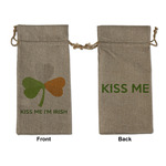 Kiss Me I'm Irish Large Burlap Gift Bag - Front & Back